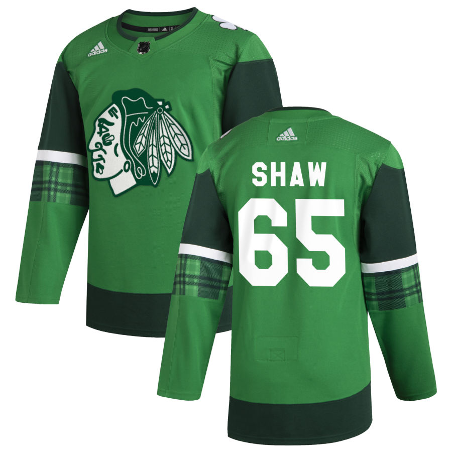 Cheap Chicago Blackhawks 65 Andrew Shaw Men Adidas 2020 St. Patrick Day Stitched NHL Jersey Green